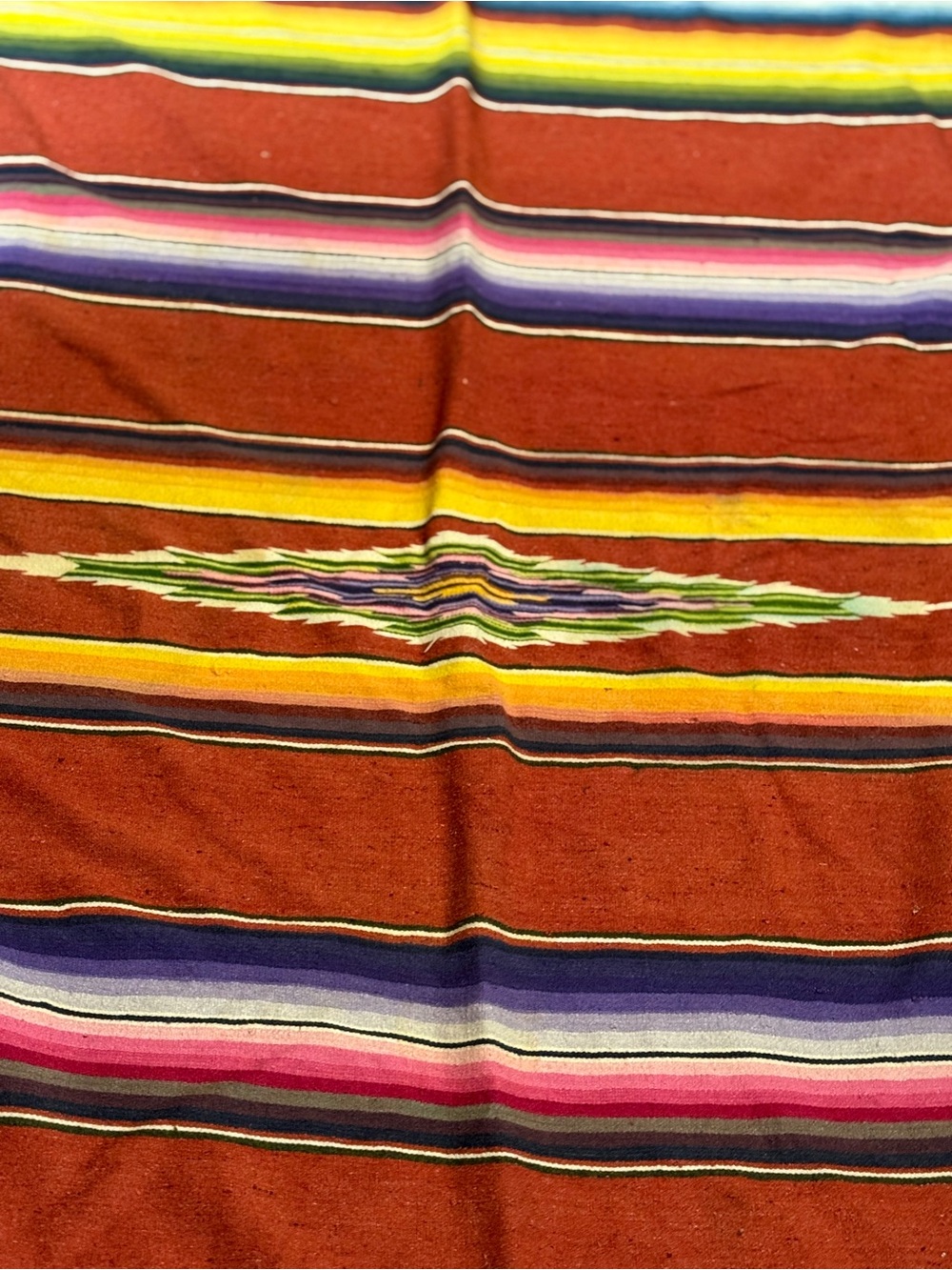 Vintage Handwoven Mexican Saltillo Serape Blanket Red Multi Striped 64x90 - Picture 5 of 5